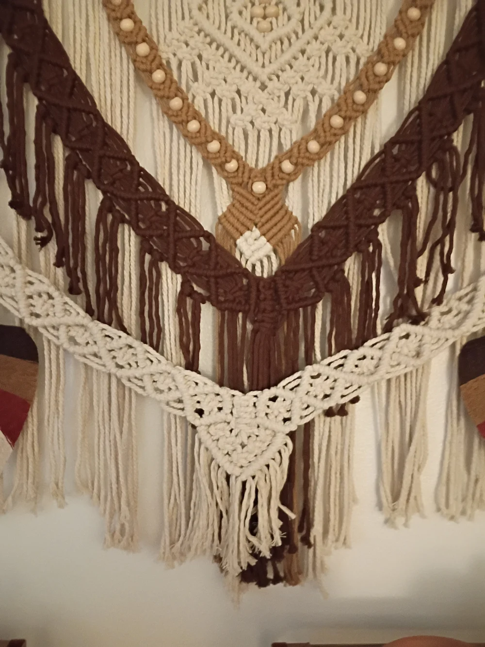 Large Boho Macrame Wall Hanging in Cream, Brown & Rust